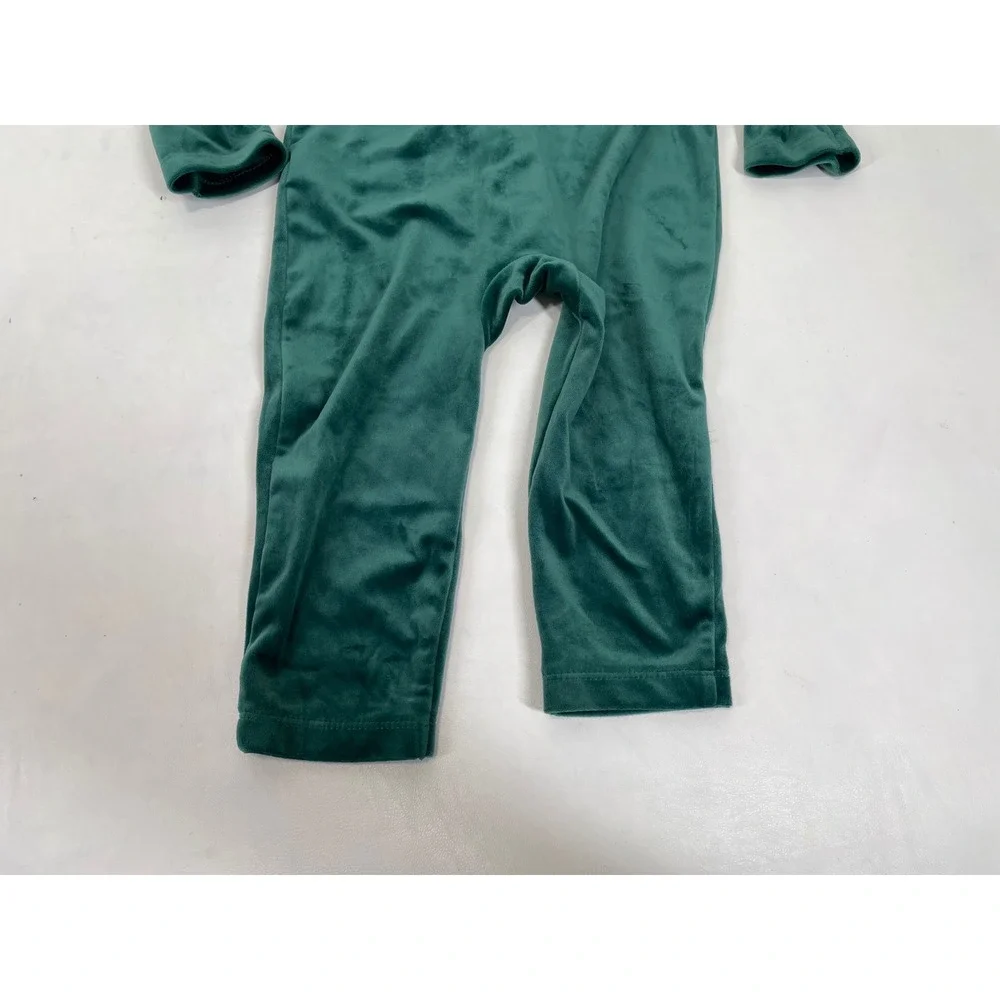 Carter's Green Velvet Holiday Elf Hooded Romper 18M Christmas Santa Helper